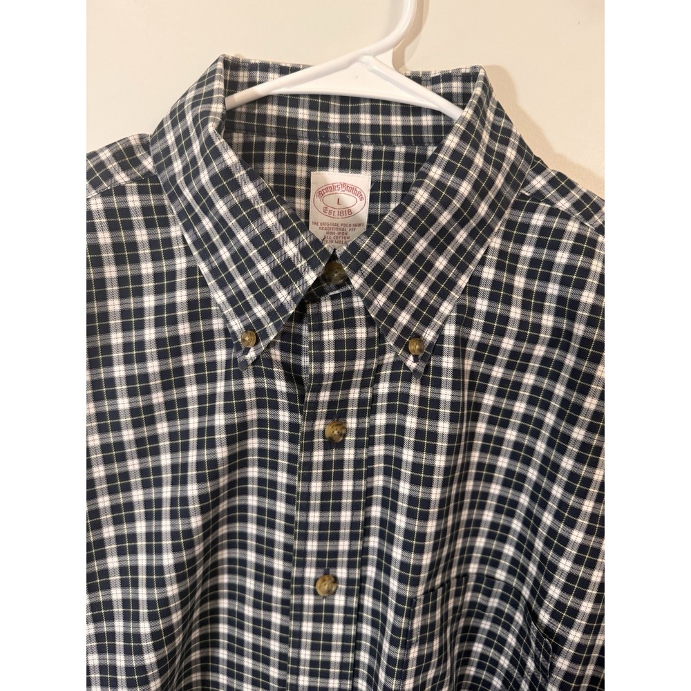Brooks Brothers 1818 SZ L Mens Button Down Shirt Long Sleeve Plaid Navy White